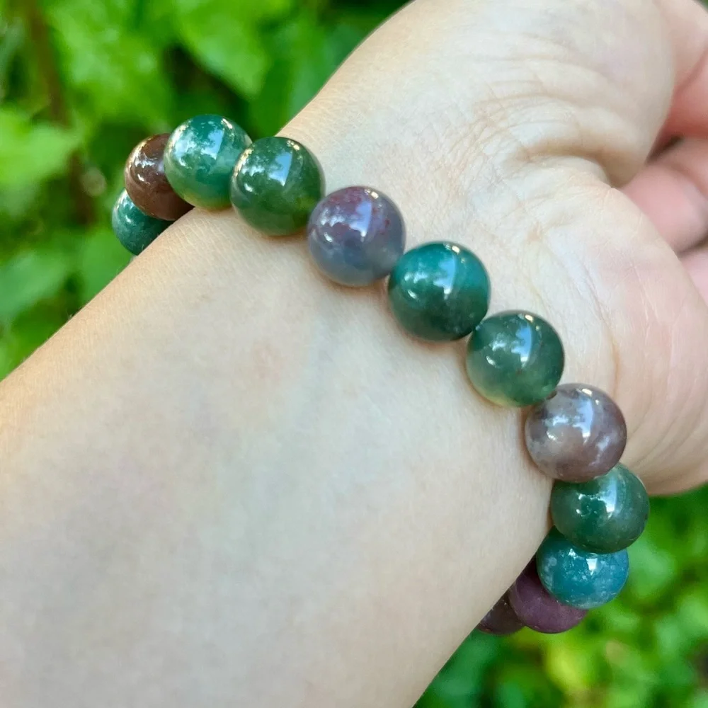 10mm stretchable rainbow‎ color moss agate bracelet